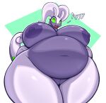  abstract_background anthro areola belly big_areola big_belly big_breasts breasts dialogue dragon english_text female genitals goodra green_eyes hand_on_hip hi_res huge_breasts looking_at_viewer looking_down looking_down_at_viewer low-angle_view multicolored_body navel nintendo nipples nude open_mouth overweight overweight_anthro overweight_female plump_labia pok&eacute;mon pok&eacute;mon_(species) purple_body pussy r-mk scalie slightly_chubby smile solo standing text thick_thighs two_tone_body video_games wide_hips 