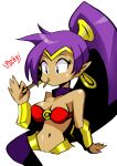  2019 5_fingers breasts candy clothing dessert ear_piercing ear_ring female fingers food genie hair hi_res humanoid humanoid_pointy_ears not_furry piercing pocky ponytail purple_hair shantae shantae_(series) solo tina_orz video_games wayforward 