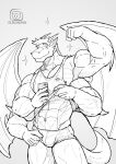  absurd_res anthro bulge cellphone clothing dragon hi_res horn male multi_arm multi_limb phone shirt soendapuss solo standing tank_top topwear underwear wings 