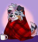  andromorph anthro beverage canid canine canis coffee coffee_mug domestic_dog empty_eyes eyes_closed happy hi_res intersex male male/male mammal solo tired wolf youtuber 