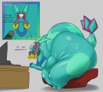  ... absurd_res anthro aradortd big_butt butt computer controller desk ear_piercing english_text flygon furniture gaming green_body hi_res holding_controller holding_object horn huge_butt huge_thighs hyper hyper_butt hyper_hips hyper_thighs kerchief len_(focus) male microphone nintendo nude open_mouth piercing playing_videogame pok&eacute;mon pok&eacute;mon_(species) question_mark recording sitting solo table text thick_thighs video_games wide_hips 