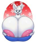  anthro aradortd areola artie big_breasts blue_eyes breasts canid canine cleavage cleavage_overflow clothed clothing eye_through_hair female fox hair hand_on_breast hi_res huge_breasts hyper hyper_breasts looking_at_viewer mammal nipples open_mouth open_smile pink_nipples smile solo topwear translucent translucent_hair white_body white_hair 