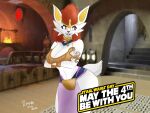  anthro big_breasts big_butt breasts butt cinderace clothing costume crossed_arms fan_character female lori_(rhode_arts) nintendo original_characters pok&eacute;mon pok&eacute;mon_(species) rhode_arts slave_bikini slave_leia_costume solo star_wars thick_thighs video_games wide_hips 