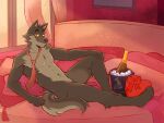  4:3 absurd_res alcohol anthro bed bedroom bedroom_eyes beverage box_of_chocolates brown_body brown_fur candy canid canine canis chocolate clothed clothing curtains dessert digital_media_(artwork) dreamworks food fur furniture half-closed_eyes hand_on_knee hand_on_leg hi_res ice ice_bucket looking_at_viewer male mammal mr._wolf_(the_bad_guys) narrowed_eyes necktie nude pose red_bedding red_necktie seductive skimpy smile solo the_bad_guys thesketchfox wine wine_bottle wolf yellow_eyes 
