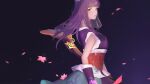  1girl dark_background from_side hair_ornament highres long_hair looking_at_viewer looking_to_the_side muqing_mq petals purple_hair qin_shi_ming_yue shao_siming_(qin_shi_ming_yue) solo upper_body veil 