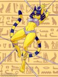  angry animal_crossing ankha_(animal_crossing) anthro arms_tied bdsm blue_eyes blue_hair bondage bound conditional_dnp felid feline female hair hi_res legs_tied mammal nintendo simple_background solo taurika video_games yellow_body 