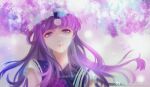  1girl blurry blurry_background expressionless hair_ornament hair_rings highres leaf long_hair purple_eyes purple_hair qin_shi_ming_yue shao_siming_(qin_shi_ming_yue) solo upper_body veil wanwan_de_xiao_shizi 