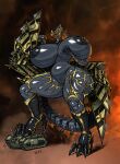  anthro areola big_breasts big_butt blue_sclera borisalien breasts butt chaos_daemon claws daemon_engine dragon female fire genitals heldrake hi_res high_heels huge_breasts living_machine machine macro nude solo tall warhammer_(franchise) warhammer_40000 wide_hips wings 