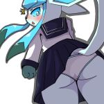  anthro blue_body blue_eyes blush clothed clothing eeveelution female glaceon hebirin looking_back nintendo open_mouth pok&eacute;mon pok&eacute;mon_(species) pok&eacute;morph solo underwear video_games 