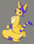  2022 animal_crossing ankha_(animal_crossing) anthro bebebebebe biped blue_body blue_fur breasts butt digital_media_(artwork) domestic_cat felid feline felis female fur hi_res mammal markings multicolored_body multicolored_fur nintendo pawpads ring_(marking) ringtail solo tail_markings two_tone_body two_tone_fur video_games yellow_body yellow_fur 