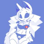  2022 anthro artist_name big_ears big_eyes blue_background blue_eyes bra cel_shading clothed clothing clyde_(discord) colored_outline discord_(app) eyelashes felid female fur hi_res inanimate_to_anthro leaning leaning_back logo mammal midriff monochrome mouth_closed navel number_on_underwear panties portrait rivergravidade shaded simple_background small_nose smile solo standing three-quarter_portrait tufted_fur underwear underwear_only unknown_species white_body white_fur 