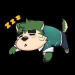  anthro blush canid canine canis chibi domestic_dog eyebrows fur green_body green_fur lester232864759 lifewonders live-a-hero male mammal mokdai sleeping solo sound_effects thick_eyebrows video_games zzz 