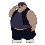  2022 anthro belly big_belly black_nose bottomwear clothing hi_res humanoid_hands k_gutless kemono male mammal mature_male overweight overweight_male pants shirt simple_background solo topwear ursid white_background 