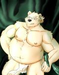  anthro asian_clothing balls_outline belly blush bulge clothing east_asian_clothing eyewear fundoshi fur genital_outline glasses hi_res japanese_clothing leib_(tas) lifewonders male mammal musclegut muscular_arms nipples pecs penis_outline polar_bear solo tentacles tokyo_afterschool_summoners underwear ursid ursine video_games white_body white_fur yom_mido_plus 