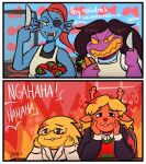 &lt;3 alphys anthro anthro_on_anthro blonde_hair blue_body blue_scales blush blush_stickers brown_body brown_eyes brown_fur brown_hair buckteeth capreoline carrot cervid comic cooking deltarune dialogue dinosaur eye_patch eyewear fangs female female/female fire fish food fruit fur gazing grin hair head_in_hands hi_res humor iliveformyship knife lizard mammal marine noelle_holiday noseless open_mouth open_smile plant ponytail purple_body purple_scales red_hair reindeer reptile scales scalie smile spanish_text susie_(deltarune) teeth text tomato undertale undertale_(series) undyne vegetable video_games yelling yellow_body yellow_scales yellow_sclera 