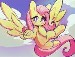 blush choyamy digital_media_(artwork) equid equine eyelashes feathered_wings feathers female feral fluttershy_(mlp) friendship_is_magic hair hasbro hi_res hooves looking_at_viewer mammal my_little_pony pegasus pink_hair pink_tail solo spread_wings underhoof wings 