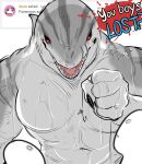  anthro breasts featureless_breasts female fish fish_hook glacierclear grey_body grey_scales hi_res larger_female marine muscular muscular_anthro muscular_female non-mammal_breasts red_eyes scales scary shark sharp_teeth simple_background size_difference teeth wet white_background 