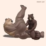  anthro big_butt bodily_fluids brown_body brown_fur butt cum cum_in_ass cum_inside cum_on_butt duo facial_markings frohti fur genital_fluids genitals guardians_of_the_galaxy head_markings hi_res humanoid_genitalia humanoid_penis kneeling leg_glider_position lying male mammal markings marvel mask_(marking) nickel on_side penis procyonid raccoon raised_leg rocket_raccoon sex short_tail simple_background size_difference small_dom_big_sub striped_markings striped_tail stripes tail_markings thick_thighs ursid white_background 