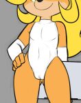  0r0ch1 activision anthro bandicoot blonde_hair breasts camel_toe clothed clothing coco_bandicoot crash_bandicoot_(series) digital_media_(artwork) female flat_chested fur green_eyes hair hand_on_hip leotard mammal marsupial navel simple_background smile solo tight_clothing video_games 