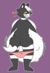  anthro belly big_belly bodily_fluids breasts canid canine clothed clothing digital_media_(artwork) female fox fur hair hi_res mammal monster panties panties_down partially_clothed phant0mhat sharp_teeth simple_background solo stripes teeth text thick_thighs tight_clothing underwear underwear_down vore 