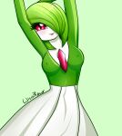  anthro breasts clothed clothing female gardevoir green_hair hair hi_res humanoid mammal nintendo pok&eacute;mon pok&eacute;mon_(species) red_eyes simple_background solo video_games white_body wiwirawr 