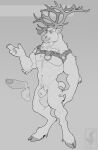  animal_genitalia anthro antlers balls capreoline cervid chest_tuft cloven_hoove erection fully_sheathed genitals greyscale harness hi_res horn humanoid_genitalia humanoid_penis male mammal monochrome muscular muscular_anthro muscular_male nude penis reindeer sheath smile solo tuft twistedhound 
