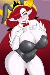  2020 absurd_res big_breasts blush breasts bunny_costume clothing coldarsenal costume disney fake_ears fake_rabbit_ears female fingers hair hekapoo hi_res horn horned_humanoid humanoid humanoid_pointy_ears open_mouth orange_eyes red_hair solo star_vs._the_forces_of_evil thick_thighs white_body yellow_sclera 