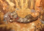  ambiguous_gender anthro autumn leaf lutrine lying mammal mustelid sleeping solo stampmats 