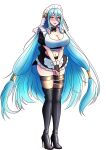  absurdres alternate_breast_size apron azura_(fire_emblem) blue_hair boots breasts cleavage fingerless_gloves fire_emblem fire_emblem_fates fire_emblem_heroes frilled_skirt frilled_sleeves frills full_body gloves hair_between_eyes hair_ornament high_heel_boots high_heels highres jewelry knee_boots kneehighs large_breasts long_hair maid maid_apron maid_headdress midriff miniskirt skirt thigh_strap thighhighs very_long_hair will_(willanator93) yellow_eyes 