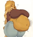  &lt;3 2018 after_vore anthro belly blush bottomwear brown_body brown_fur canid canine canis cherrikissu clothing curvy_figure digital_media_(artwork) domestic_dog exposed_belly female fur hair hi_res hotpants licking licking_lips long_hair mabel_(cherrikissu) mammal mature_female navel overweight rumbling rumbling_stomach shorts simple_background solo standing thick_thighs tongue tongue_out voluptuous vore white_background wide_hips 
