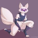  alopex anthro arctic_fox bottomless breasts canid canine clothed clothing cooliehigh female fox fur genitals hi_res mammal pussy simple_background solo teenage_mutant_ninja_turtles white_body white_fur wrist_guards yellow_eyes 