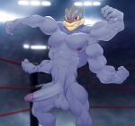  anthro balls blush bodily_fluids deuzion erection genital_fluids genitals hi_res looking_at_viewer machamp male multi_arm multi_limb muscular muscular_male nintendo nipples nude penis pok&eacute;mon pok&eacute;mon_(species) precum solo video_games 