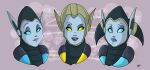  absurd_res alien alien_humanoid armor blue_eyes blue_lipstick carina_(ratchet_and_clank) cassiopeia_(ratchet_and_clank) digital_media_(artwork) eyebrows eyeshadow female frown grey_body grey_skin group headgear headshot_portrait helmet hi_res humanoid libra_(ratchet_and_clank) lips lipstick long_ears looking_at_viewer machine makeup not_furry open_mouth pink_lipstick portrait raised_eyebrow ratchetjak robot robot_humanoid simple_background smile smirk teal_eyes teeth tongue twintails_(hairstyle) valkyrie_(ratchet_and_clank) video_games yellow_eyes yellow_lips yellow_lipstick 