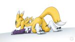  16:9 2021 all_fours anthro anus bandai_namco blue_eyes butt canid claws digimon digimon_(species) digital_media_(artwork) feet fingers fur genitals hi_res mammal mysticalpha pussy renamon simple_background solo toes white_background white_body white_fur widescreen yellow_body yellow_fur 