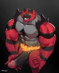  2022 abs absurd_res anthro balls barazoku biceps big_muscles big_penis black_background claws erection fire fur genitals gesture hi_res huge_muscles huge_penis humanoid_genitalia humanoid_penis incineroar looking_at_viewer male muscular muscular_anthro muscular_male nintendo nude pecs penis pointing pointing_at_penis pok&eacute;mon pok&eacute;mon_(species) presenting presenting_penis signature simple_background smile solo standing teeth thick_penis tuft vein video_games zfou 