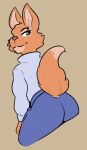  anthro butt canid canine clothed clothing diane_foxington dreamworks female fox fur green_eyes hi_res mammal multicolored_body multicolored_fur orange_body orange_fur petsoftthings_(artist) piercing presenting presenting_hindquarters raised_tail rear_view smile smirk solo the_bad_guys two_tone_body two_tone_fur 