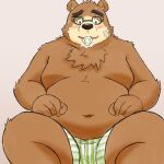  2022 anthro belly big_belly black_nose blush clothing condom condom_in_mouth hi_res humanoid_hands kemono lifewonders male mammal moobs navel overweight overweight_male sexual_barrier_device simple_background sitting solo tokyo_afterschool_summoners underwear ursid video_games volos yaki_atsuage 