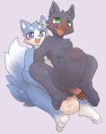  2021 abdominal_bulge ahegao anthro anthro_on_anthro balls barefoot big_penis blue_body blue_fur blush bodily_fluids brown_nose canid canine canis censored cheek_tuft chest_tuft digital_media_(artwork) duo facial_tuft feet fur genital_fluids genitals green_eyes grey_nose half-closed_eyes huge_penis humanoid_genitalia humanoid_penis hyper hyper_genitalia hyper_penis ineffective_censorship kemono kemorau lavender_background looking_pleasured looking_up male male/male mammal multicolored_body multicolored_fur narrowed_eyes nifuramu_(pizademokttero) nude on_top open_mouth orgasm penis pink_penis pink_tongue precum purple_body purple_eyes purple_fur sharp_teeth sitting smile sweat tears teeth tongue tongue_out tuft two_tone_body two_tone_fur white_body white_feet white_fur white_inner_ear wolf 