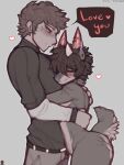  &lt;3 2022 ambiguous_gender ambiguous_on_human anthro biped blush claweddrip clothed clothed/nude clothing digital_media_(artwork) dragon duo embrace english_text eyes_closed fur furred_dragon grey_background hi_res hug human human_on_anthro i_love_you interspecies male male/ambiguous male_on_anthro mammal nude side_view simple_background text 