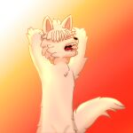  2022 anthro canid canine canis comfortable domestic_dog fluffy fluffy_hair furry hair male mammal nude posed solo tongue tongue_out 