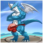  aaron_(artist) abs anthro balls_outline bandai_namco barely_contained biceps big_penis black_pupils bulge claws clothing crossed_arms digimon digimon_(species) exveemon genital_outline genitals hi_res horn huge_penis male muscular muscular_anthro muscular_male orange_eyes penis pupils solo toe_claws underwear wings 