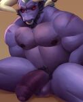  absurd_res alistar_(lol) anthro balls beard black_beard black_nipples black_penis blue_hair bovid bovine european_mythology facial_hair facial_piercing foreskin genitals greek_mythology hair hi_res horn league_of_legends male male/male mammal minotaur muscular muscular_anthro muscular_male mythology nipples nose_piercing pecs penis piercing pubes purple_balls purple_body purple_penis red_eyes riot_games scar simple_background snaftfc solo video_games 