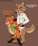  akaifenneku_(artist) anal anal_penetration animal_genitalia animal_penis anthro balls bodily_fluids bottomless canid canine canine_penis canis clothed clothing dialogue disney dreamworks duo fox from_behind_position genital_fluids genitals grin hi_res knot male male/male male_penetrated male_penetrating male_penetrating_male mammal mr._wolf_(the_bad_guys) nick_wilde penetration penis precum sex size_difference smile tail_motion tailwag the_bad_guys tiptoes wolf zootopia 
