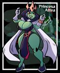  alien alien_humanoid amphibian animal_humanoid attea ben_10 big_breasts breasts cartoon_network clothed clothing crown female frog green_body green_skin hi_res huge_thighs humanoid incursean juanp1arts lips mammal mammal_humanoid not_furry princess_attea smile solo text thick_thighs 