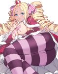  1girl absurdres alternate_breast_size ass beatrice_(re:zero) blonde_hair blue_eyes breasts breasts_out bug butterfly cameltoe commission crown dress drill_hair finger_to_mouth highres huge_ass large_breasts long_hair mini_crown naughty_face pasties presenting re:zero_kara_hajimeru_isekai_seikatsu red_dress second-party_source sidelocks smug symbol-shaped_pupils thick_thighs thighs twin_drills vierzeck 