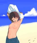 breasts copyright_request lowres meguro_fukuzou nipples small_breasts solo topless undressing upper_body 