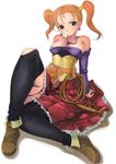  breasts brown_eyes brown_hair corset dragon_quest dragon_quest_viii dress duplicate earrings jessica_albert jewelry long_sleeves medium_breasts mikazuki_akira! necklace short_hair solo strapless strapless_dress thighhighs torn_clothes twintails whip 