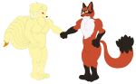  absurd_res anthro breasts bulge canid canine darkbolt female fox fur hi_res male mammal maroon_fur multi_tail ninetales nintendo nude pok&eacute;mon pok&eacute;mon_(species) red_eyes solo thievul video_games yellow_body yellow_eyes yellow_fur 