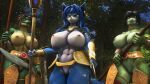  3d_(artwork) abs anthro armor big_breasts breasts canid canine digital_media_(artwork) ear_piercing ear_ring female fox group hi_res jewelry krystal lizard looking_at_viewer mammal melee_weapon muscular muscular_female nintendo outside petruz_(copyright) piercing polearm reptile sanguine_paladin scalie sharpclaw source_filmmaker spear staff star_fox sword tribal video_games weapon 