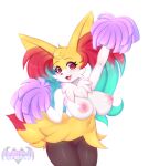  2022 absurd_res anthro areola braixen breasts digital_media_(artwork) eyebrows eyelashes fangs female genitals hi_res kitsuumi nintendo nipples open_mouth pok&eacute;mon pok&eacute;mon_(species) pom_poms pussy simple_background solo video_games white_background 